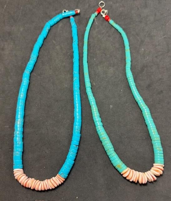 Pair of Coral and Turquoise Bead Necklaces Native American Jaclaw (1 of 2)