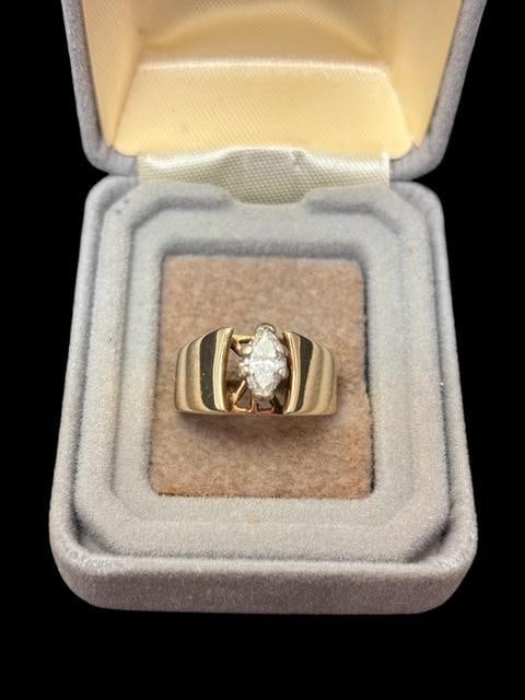 14K Gold Cathedral Style Ring with .44ct Marquise Cut Diamond (1 of 2)