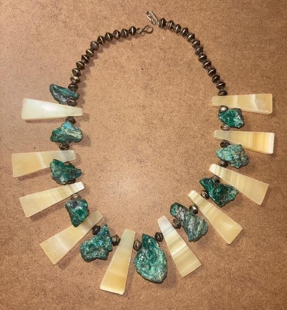 Native American Calcite and Malachite Sterling Necklace (1 of 2)