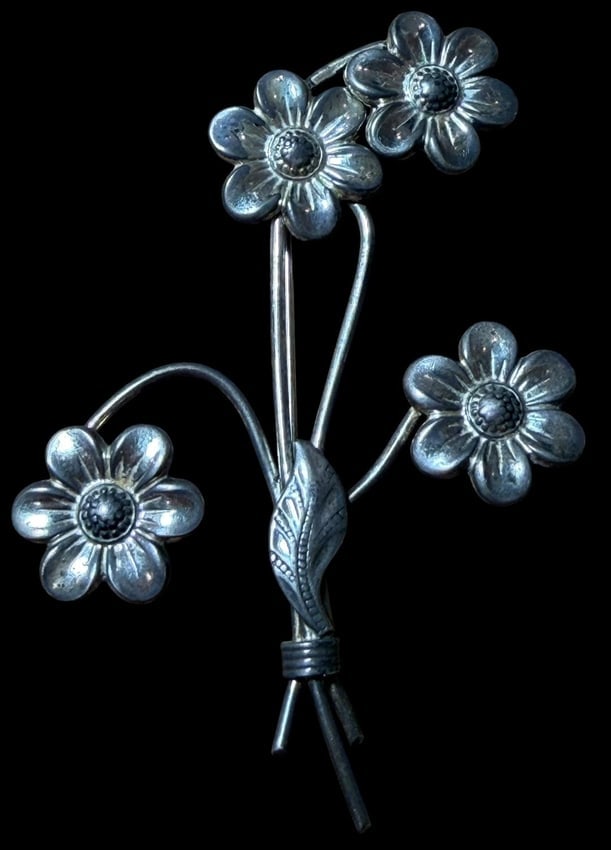Vintage Danecraft Floral Pin Mid-Century Sterling Silver (1 of 2)