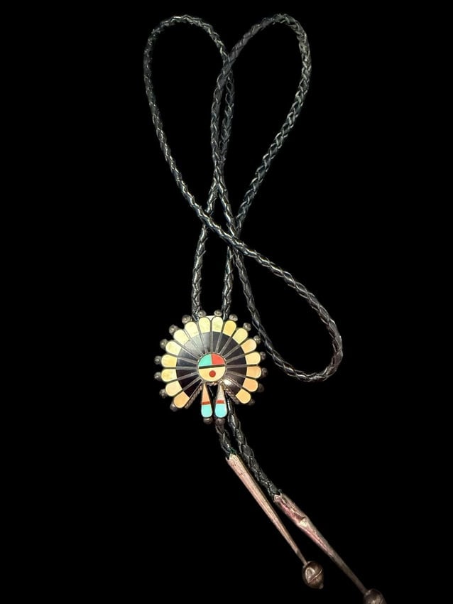 Sterling ZUNI Sunface Kachina Bolo Tie (1 of 4)