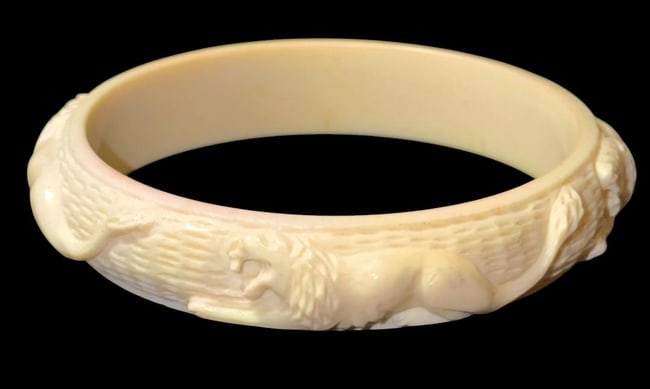 Hand Carved Bone Bracelet with Carved Lions (1 of 2)