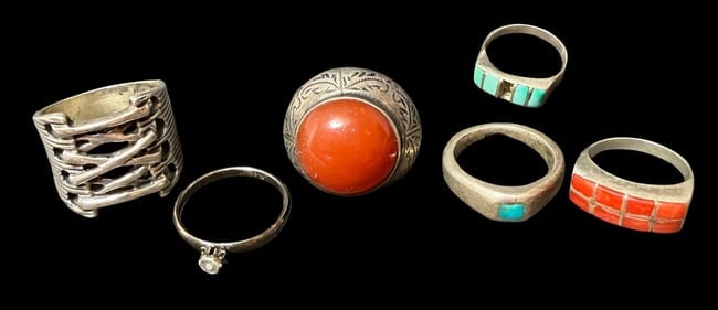 Lot of Six Sterling and Stone Rings (1 of 2)