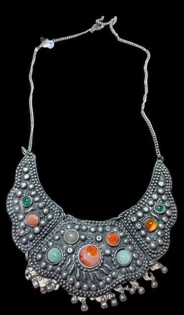 Middle Eastern Silver and Stone Bib/Collar Necklace (1 of 3)