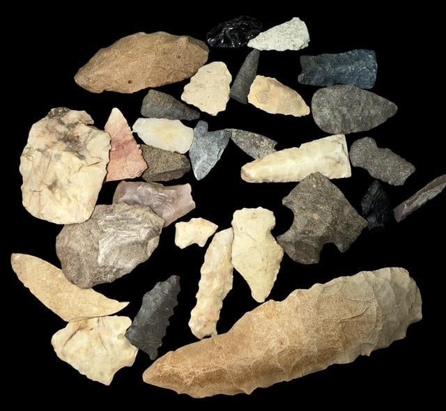 Lot of Native American Arrowheads, Points and Scrapers (1 of 1)