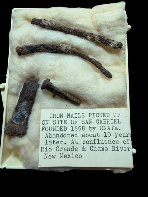 Lot of Four Iron Nails Early America: Lot of four iron wells picked up on the site of San Gabriel which was founded 1598 by Juan de Onate and abandoned 10 years later.