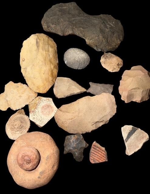 Lot of Native American Scrapers, Artifacts and Axe Head (1 of 3)