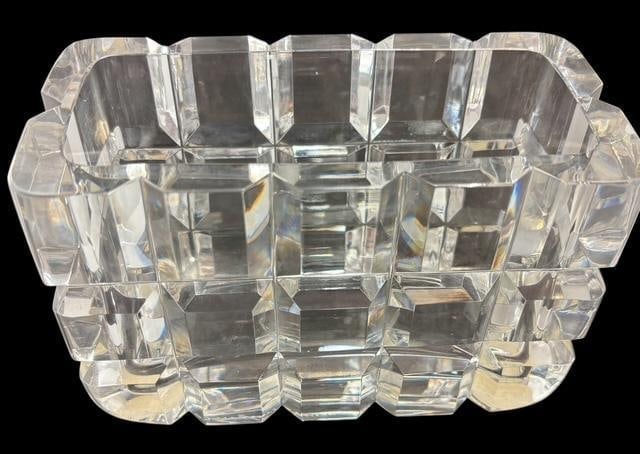 Signed Art Glass Orrefors Crystal Cube Vase (1 of 3)