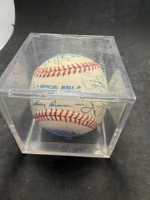 Comiskey Park Inaugural Year Signed White Sox Team Baseball: Comiskey Park Inaugural Year Signed White Sox Team Baseball. Dated 1991. No COA. In plastic cube box measures 3" x 3" x 3".