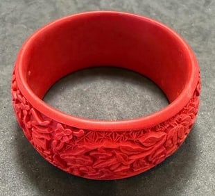 Chinese Red Cinnabar Bangle Bracelet (1 of 3)