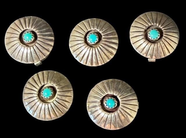 Lot of Five Sterling and Turquoise Button Covers (1 of 2)