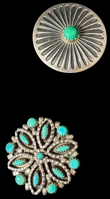 Pair of Native American Sterling and Stone Pendant/Brooches Signed (1 of 3)