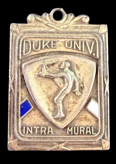 1930's Sterling Duke University Charm: Duke University Intramural charm in sterling. Ca 1930's. Weighs 9g. Measures .75" x 1".