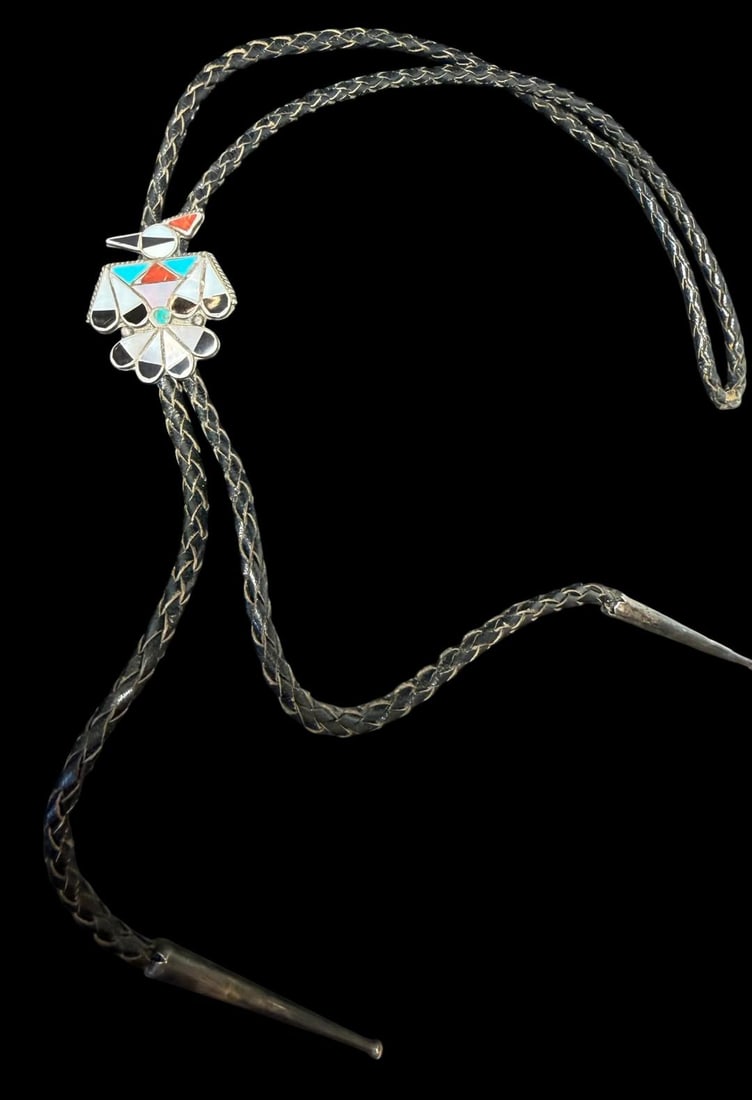 Native American Zuni Sterling and Stone Bolo Tie (1 of 3)