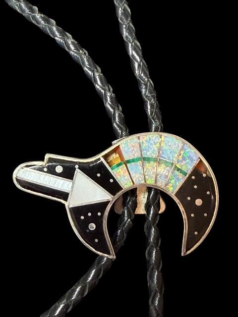 Native American Zuni Sterling and Stone Bolo Tie Signed H. Smith (1 of 3)
