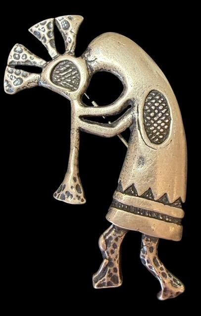 Native American Navajo Signed Sterling Kokopelli Brooch (1 of 2)