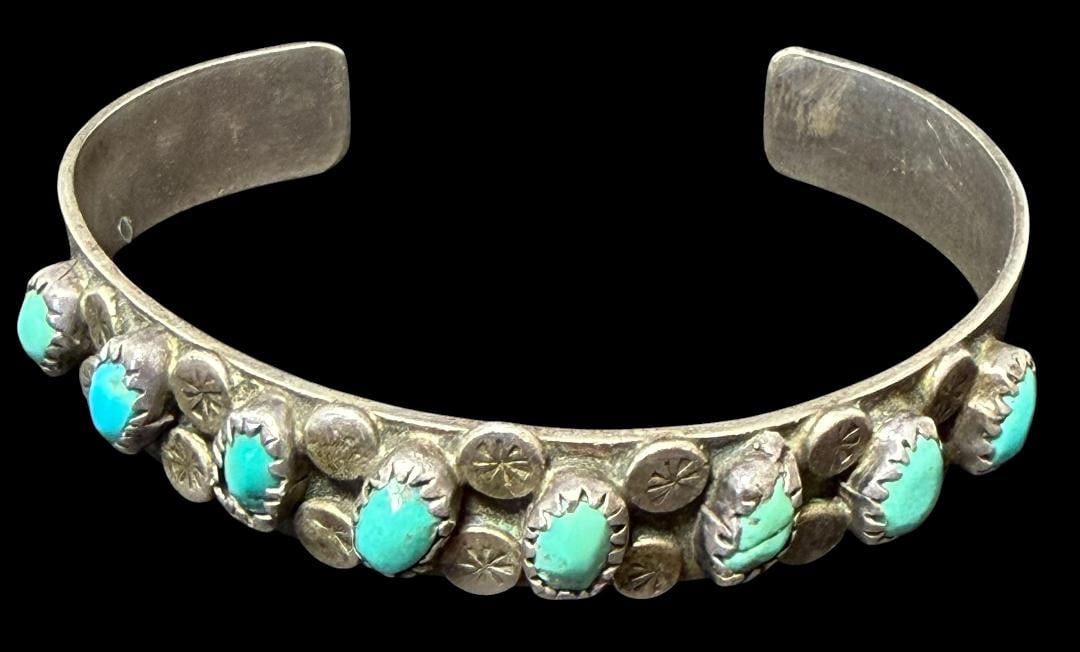 Native American Navajo Sterling and Turquoise Signed A.G. Cuff Bracelet (1 of 3)