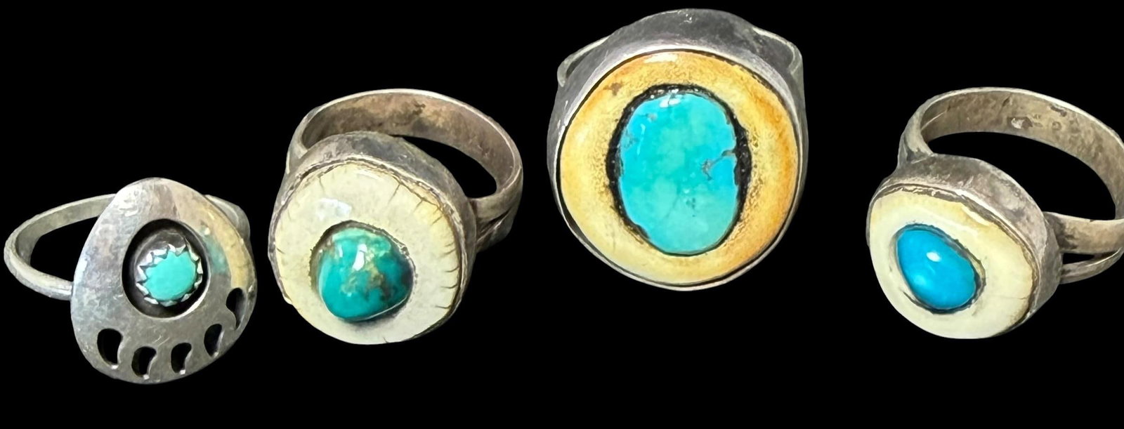 Lot of Four Native American Navajo Sterling and Turquoise Rings (1 of 2)