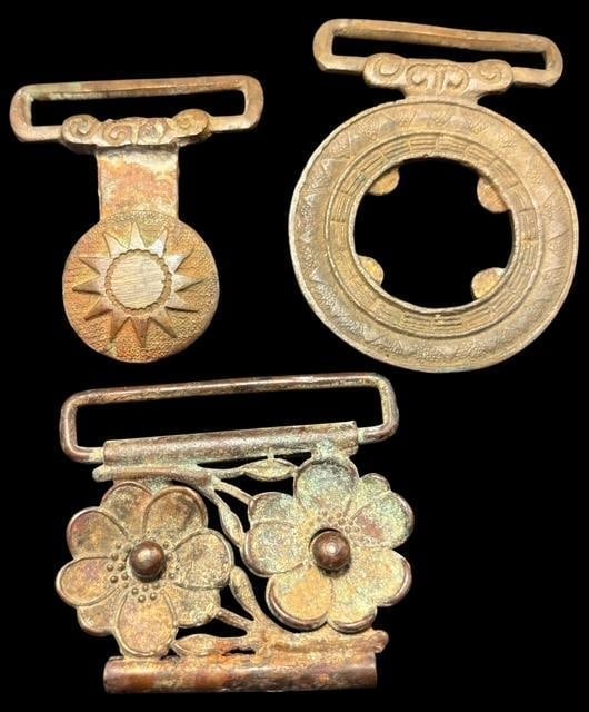 Lot Of Three Antique Copper Chinese Belt Buckles (1 of 2)