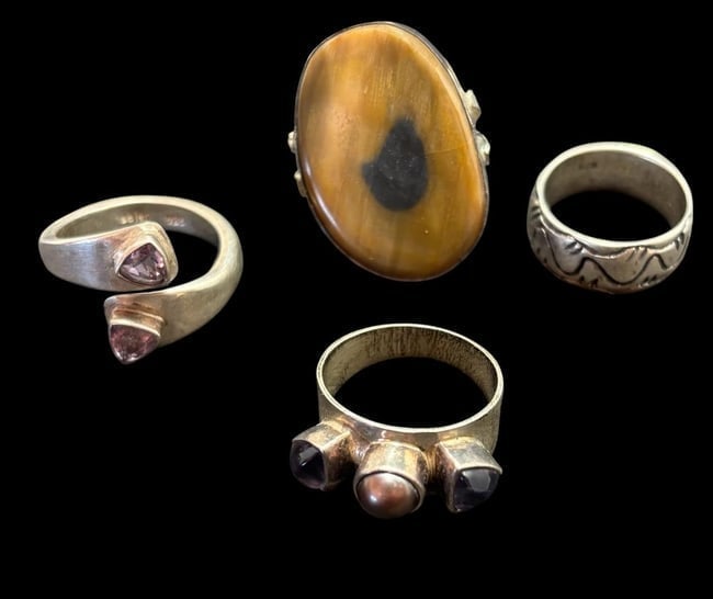 Lot of Four Native American and Sagen Rings (1 of 1)