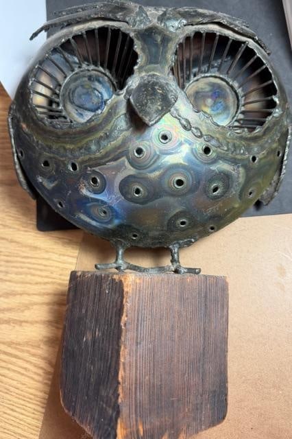 Brutalist Style Metal Owl Sculpture Signed by Lott (1 of 3)
