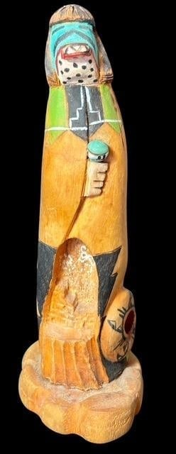 Native American Hallmark Signed Hand Carved Hopi Kachina: Hand carved Hopi kachina. Hallmark signed and marked Hopi on base. Measures 5.5" tall. Nice cutout work and detail.
