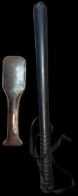 Military Police Rubber Night Stick and Leather Black Jack (1 of 3)