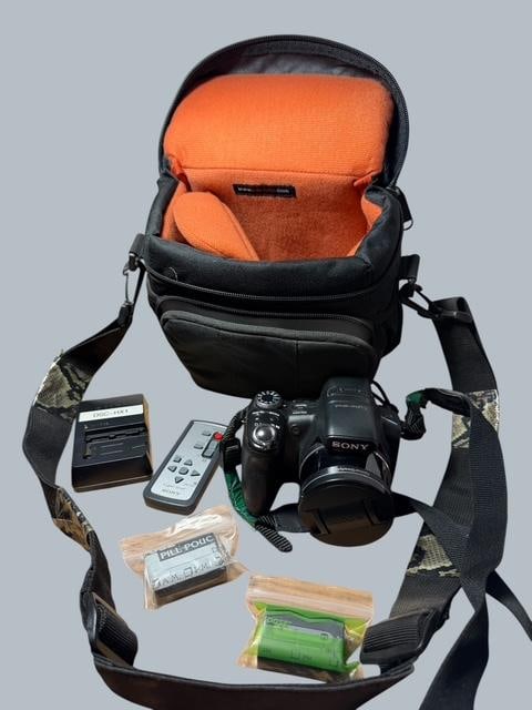 Sony Cybershot Camera DSC-HX1: Sony cybershot DSC-HX1 digital still camera. Includes two batteries in a Lowepro padded camera bag. In bag measures 8" x 8" x 6".