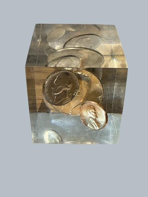 Lucite Paperweight with 1964 Coins (1 of 4)