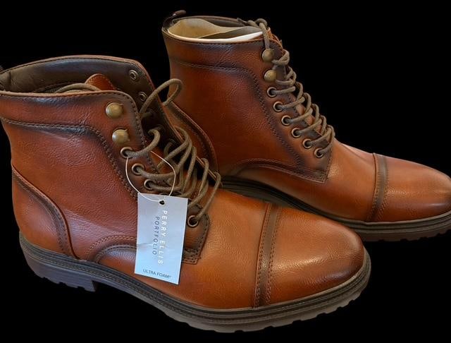 New Men's Perry Ellis Portfolio Beacon Leather Boots (1 of 5)