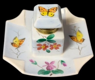Hand Painted Porcelain Inkwell on Base (1 of 4)