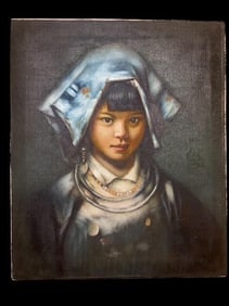 Chinese Realist Oil on Canvas Painting: Chinese realist oil on canvas painting. Signed on back. Unframed. Measures 9.75" x 11.75".