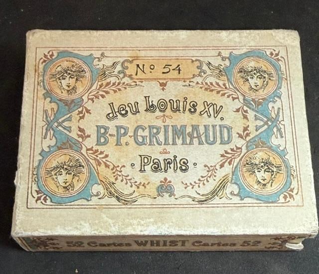 Jeu Louis XV Complete Deck of Playing Cards: Jeu Louis SV complete 52 card deck in original box. Measures 3" x 3.5". Marked No 54.