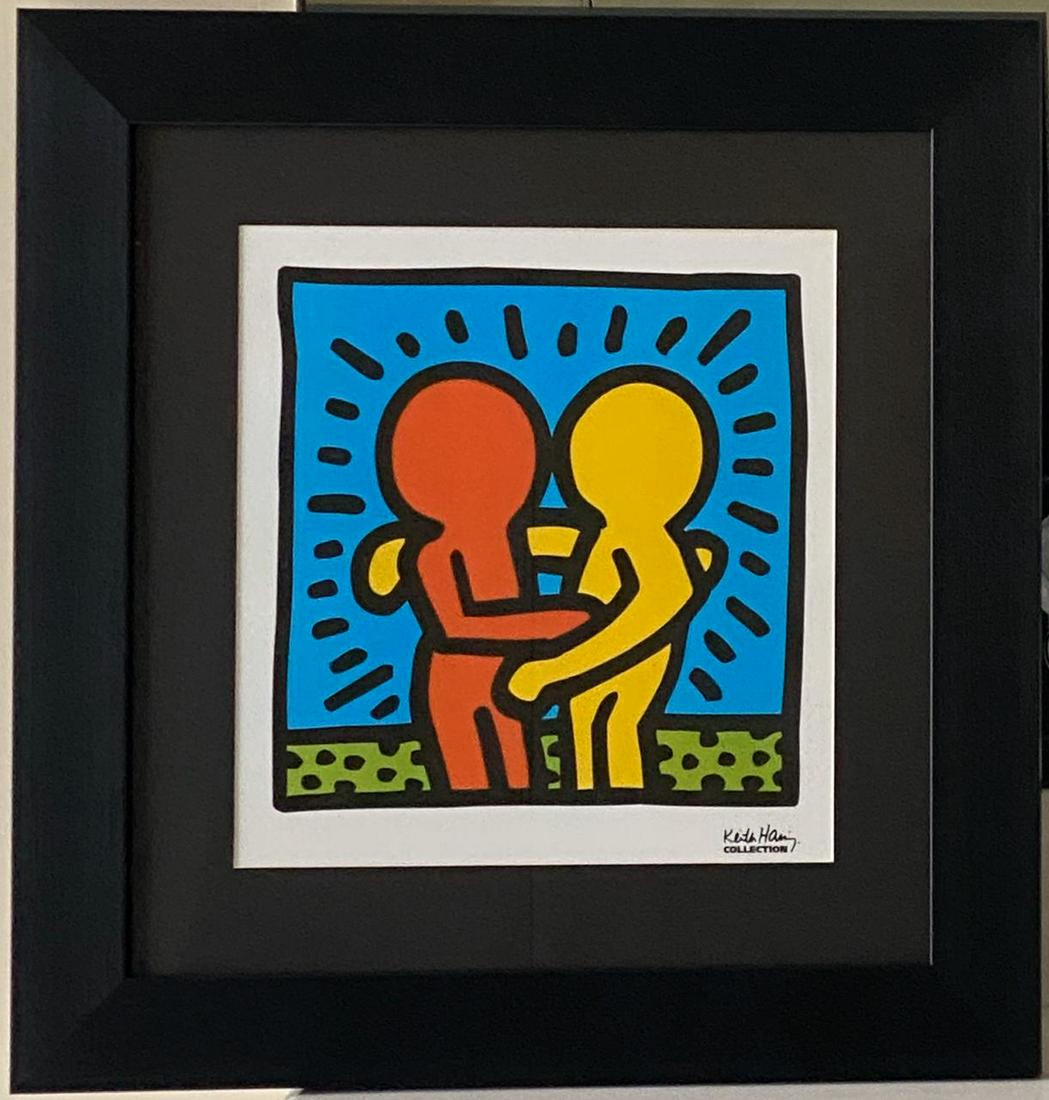 Keith Haring Best Buddies Custom Framed: Keith Haring-Best Buddies (Skyblue Back) (P) Medium: Unsigned Open Edition Offset Lithograph Note: Dimensions provided include frame