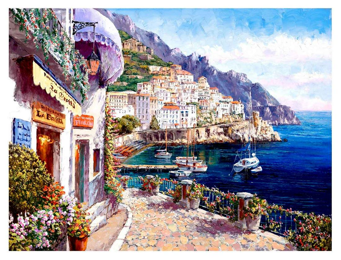 Sam Park AMALFI AFTERNOON H/S LE Emb. Canvas: Sam Park-AMALFI AFTERNOON Medium: Hand Signed Limited Edition Embellished Giclee on Canvas