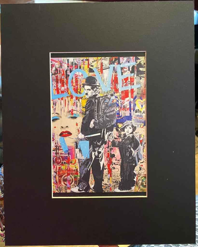 MR. BRAINWASH Charlie Chaplin Madonna Banksy: MR. BRAINWASH-Charles Chaplin, Matted Medium: Plate Signed Open Edition Offset Lithograph Note: Dimensions provided include matting
