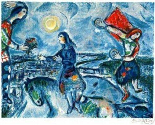 Marc Chagall Lovers over Paris Lithograph: Marc Chagall-Lovers over Paris Medium: Facsimile Signed Open Edition Lithograph