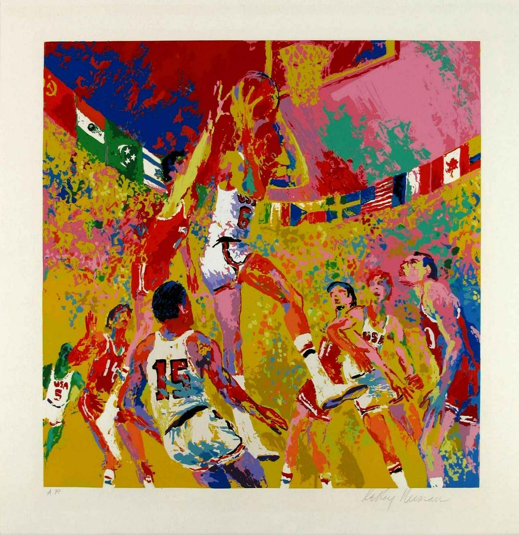 Leroy Neiman - OLYMPIC BASKETBALL H/S LE SERIGRAPH: Leroy Neiman - OLYMPIC BASKETBALL AP Medium: Limited Edition Hand Signed Artist Proof Serigraph (If an item is framed, Frame/matting/plexiglass included free of charge)