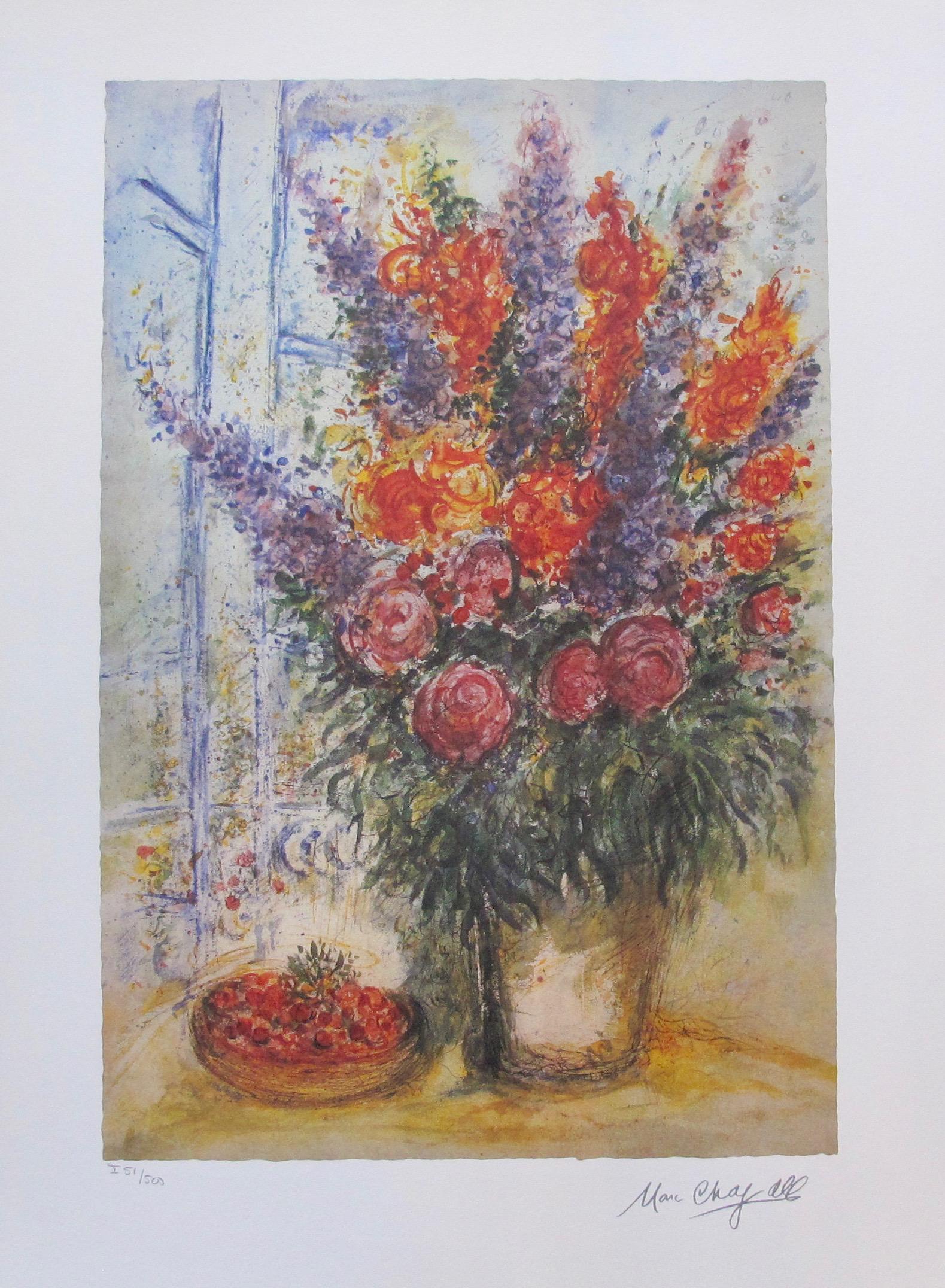 Marc Chagall Bowl of Cherries Facsimile Signed LE Litho: Marc Chagall-Bowl of Cherries Medium: Facsimile Signed Limited Edition Offset Lithograph