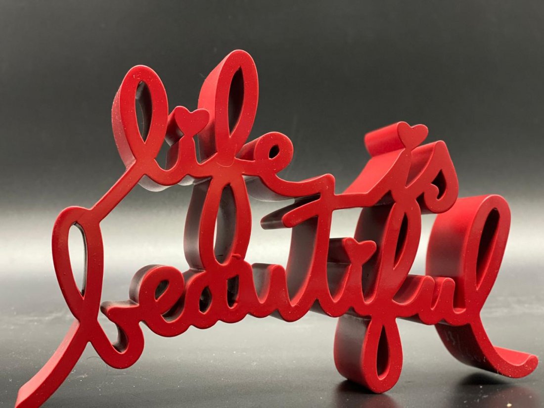 Mr. Brainwash Life is Beautiful L/E Resin Sculpure: Mr. Brainwash Life is Beautiful Medium: Resin Sculpture Edition: 17 of 50 Dimensions: 6" x 9" x 2"