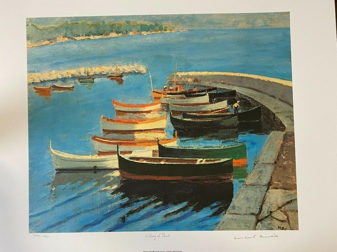 Sir Winston Churchill Study of Boats LE Lithograph: Sir Winston Churchill-Study of Boats LE Medium: Facsimile Signed Lithograph