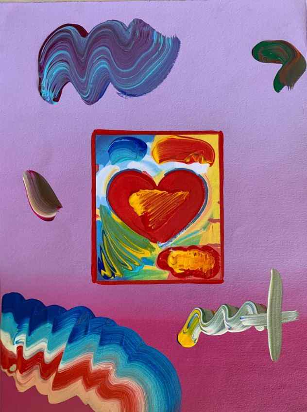 Peter Max Heart Mixed Media with Acrylic One-of-a-Kind: Peter Max-Heart Medium: Hand Signed One-of-a-Kind Mixed Media with Acrylic