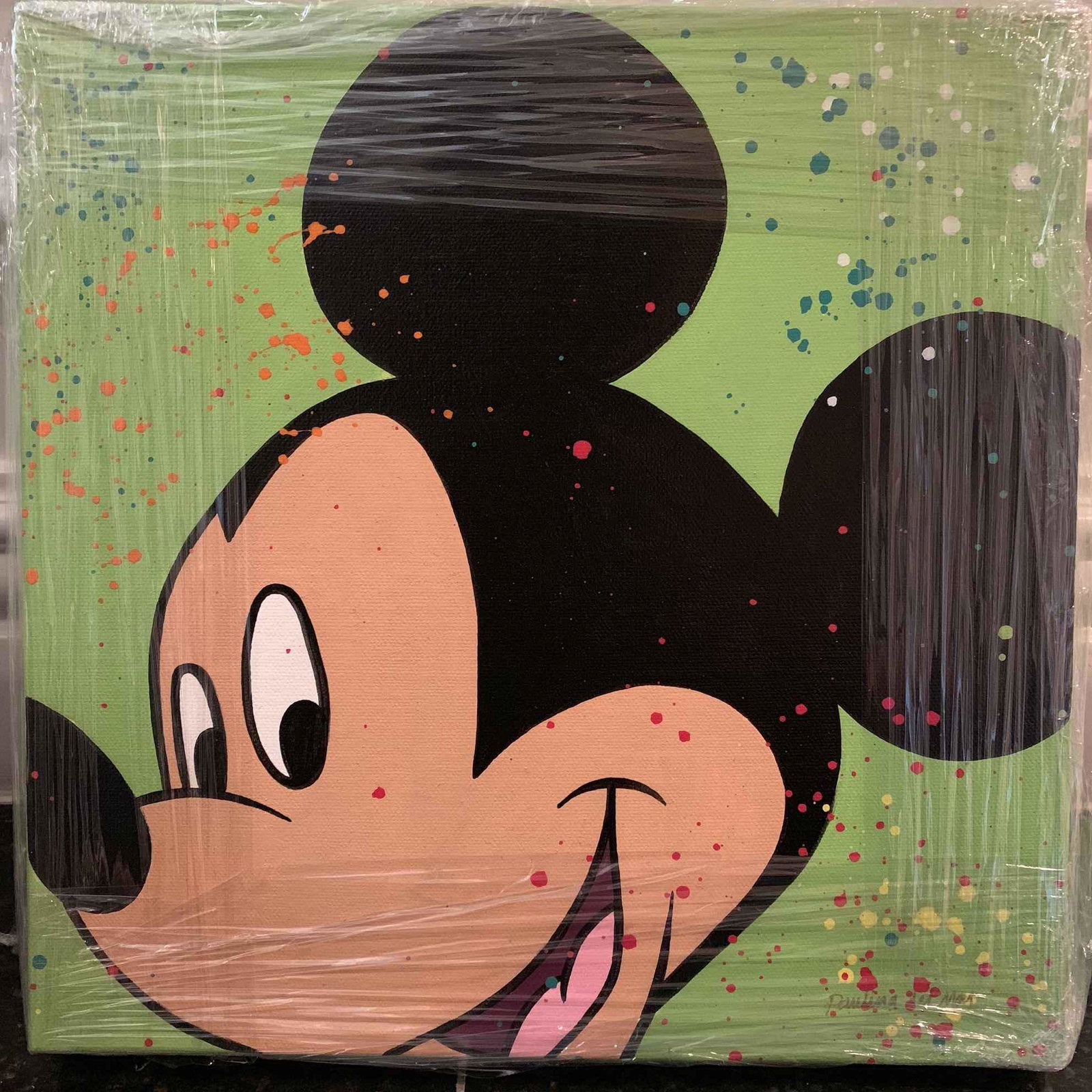 Paulina Del Mar Mickey Mouse Green Oil on Canvas: Paulina Del Mar-Mickey Mouse Green Medium: Hand Signed Original One-of-a-Kind Oil on Canvas