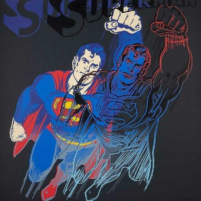 Andy Warhol Superman Screenprint Myths Suite D.Dust: Andy Warhol Superman (F&S II # 260). Silkscreen image from the Myths Suite of 1981 with diamond dust. This is an unsigned proof. (outside the regular edition). It is not numbered. The AWAAB stamp is n