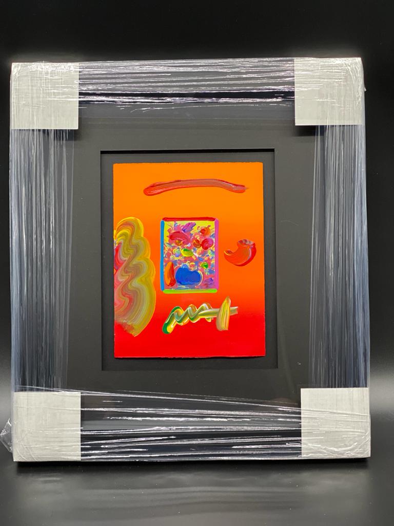 Peter Max Vase with Flowers Framed Original Mixed Media (1 of 1)
