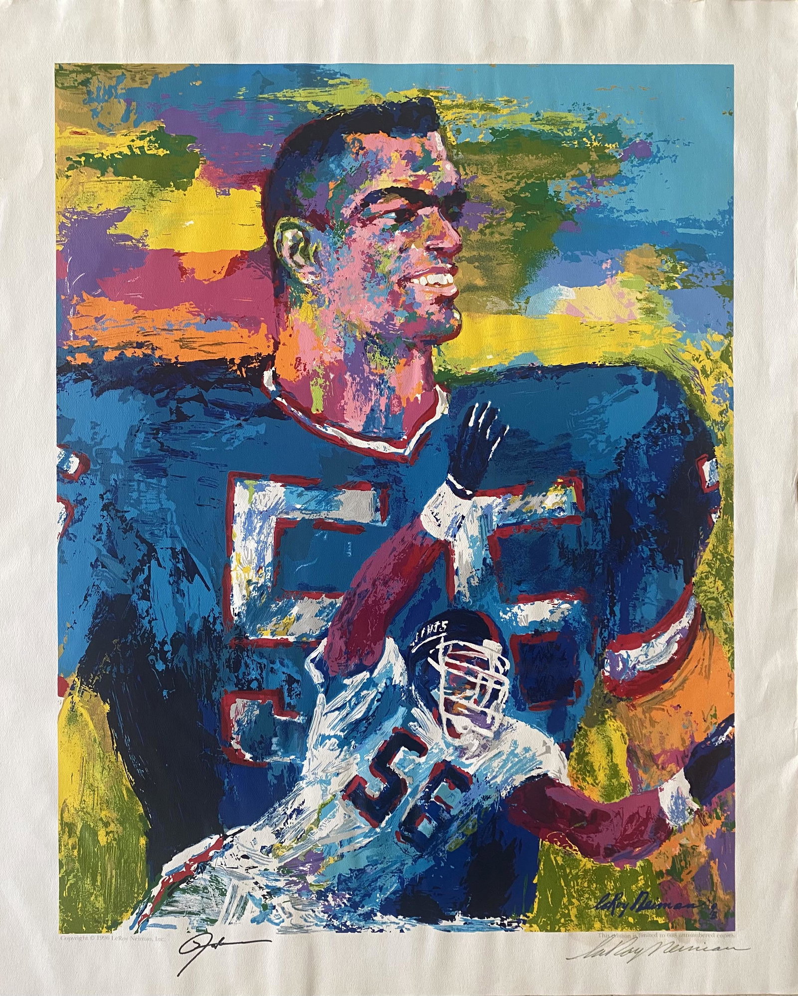 Leroy Neiman Lawrence Taylor Hand Signed Serigraph: Leroy Neiman Lawrence Taylor Hand Signed Serigraph on Paper 30 x 24 inches