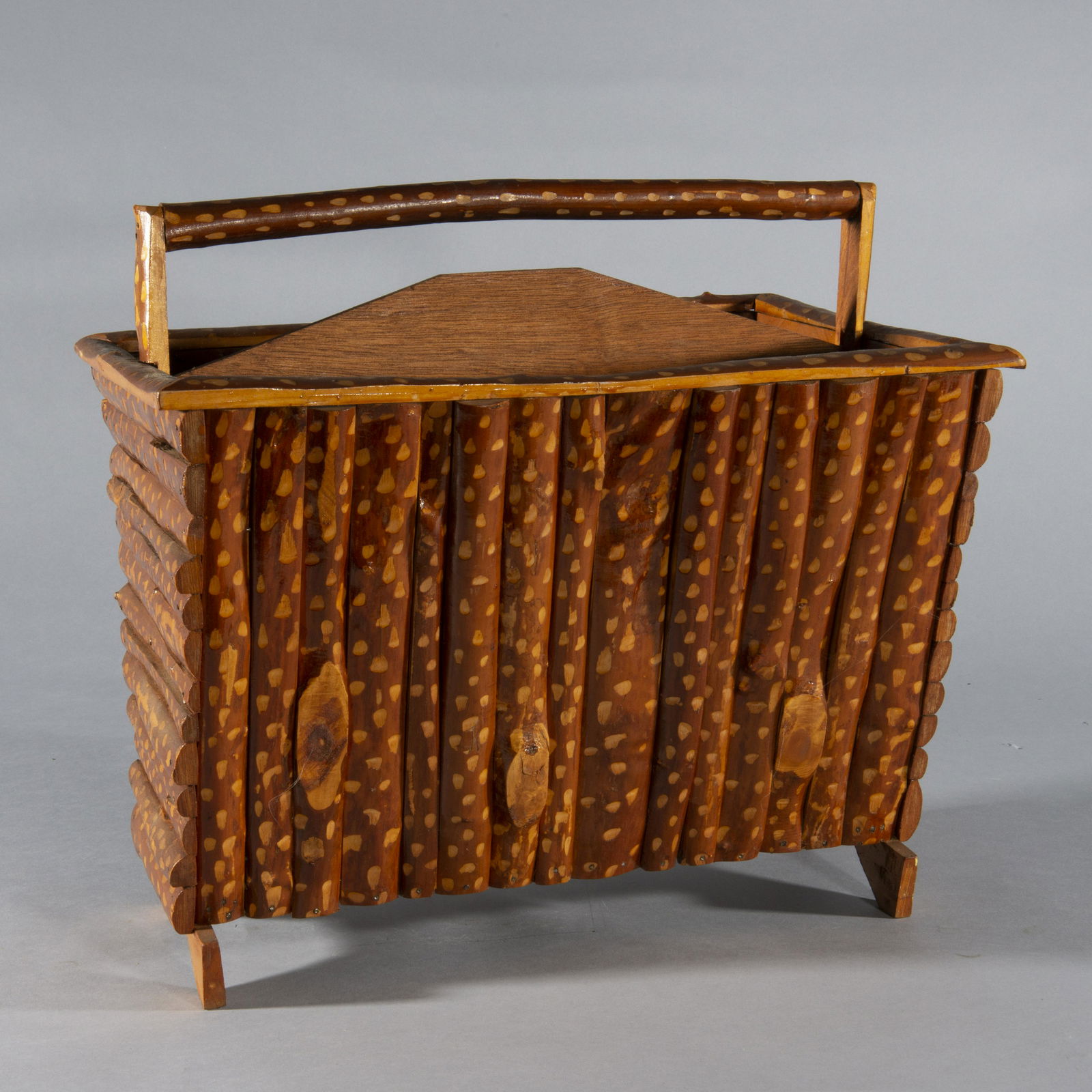 Folk Art Chipped Carved Magazine Basket (1 of 4)