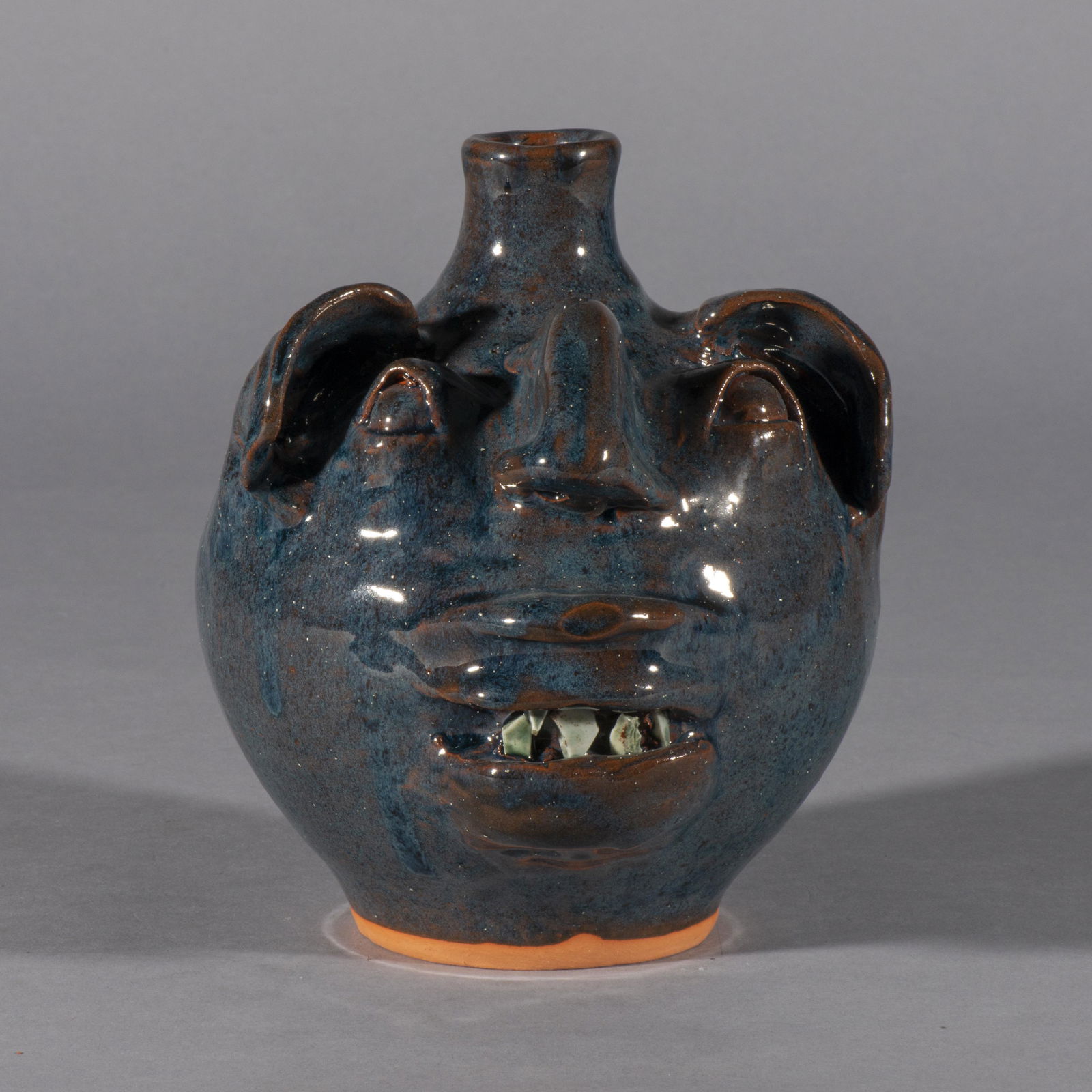 ML Owens Face Jug rare blue glaze (1 of 5)
