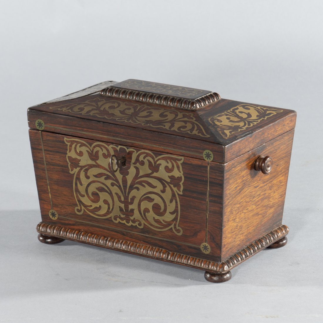 Rosewood Gold Inlaid Tea Caddy (1 of 7)