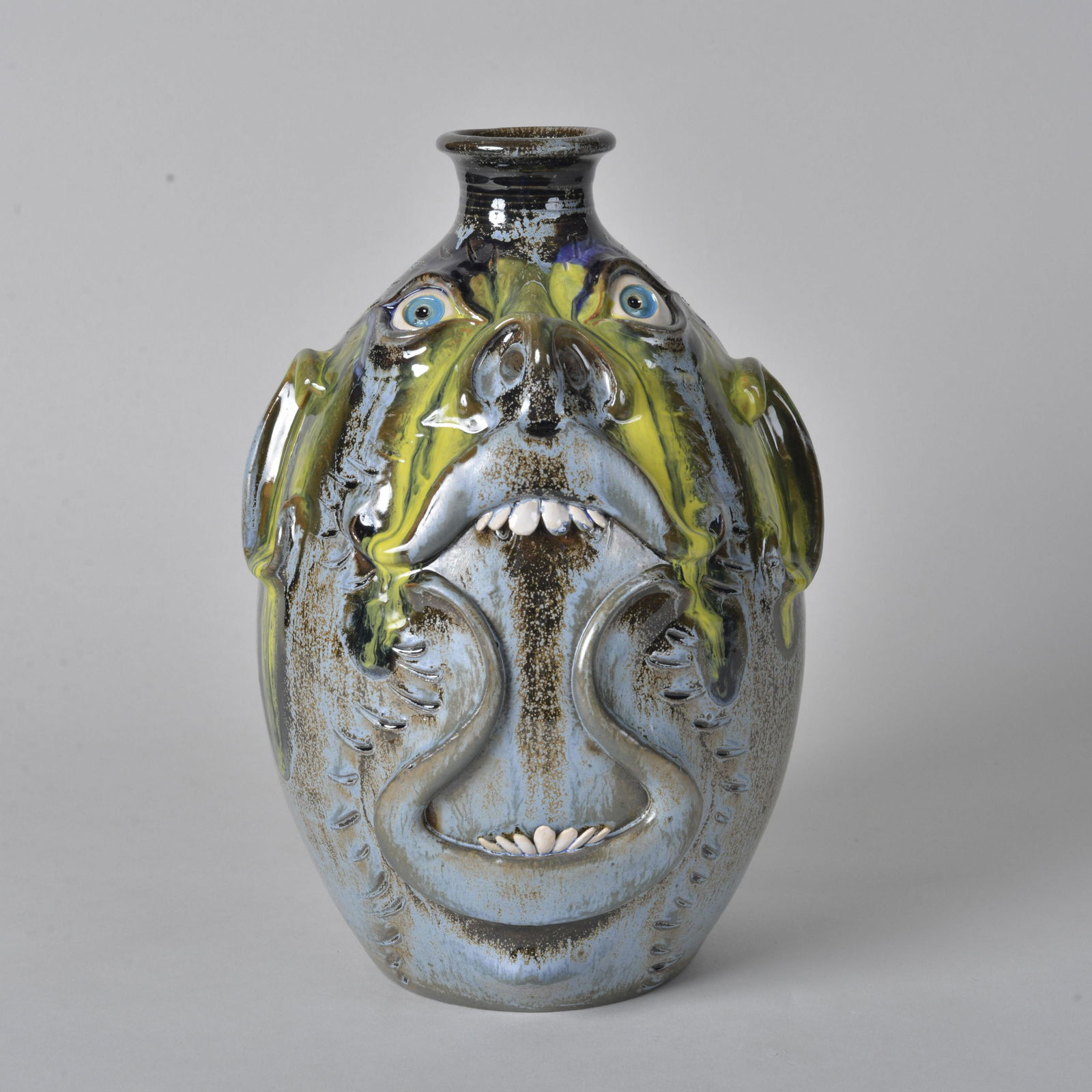 Roger Corn Face Jug blue glaze (1 of 6)